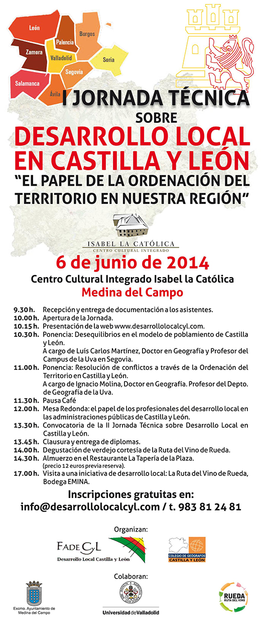 I Jornada Técnica sobre Desarrollo Local en Castilla y León, a celebrar en el Centro Cultural Integrado Isabel la Católica el viernes 6 de junio de 2014.